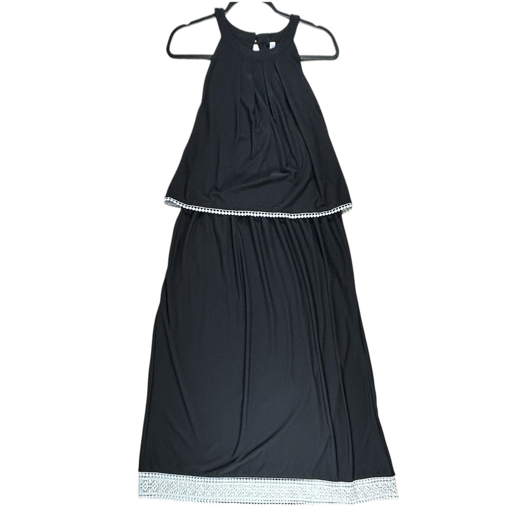 Kensie Black Tiered Dress White Lace Trim Sleeveless‎ XL Wedding Travel